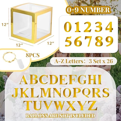 Miniatura 2 de Sratte Caja de globos con letras y números, cajas de bloques transparentes con luces LED para decoración de fiesta de ducha, cumpleaños, boda,