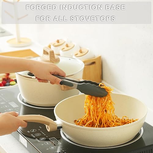 Miniatura 3 de Hausfrau Juego de ollas y sartenes antiadherentes, juego de utensilios de cocina de cerámica antiadherente con sartén cacerola para saltear