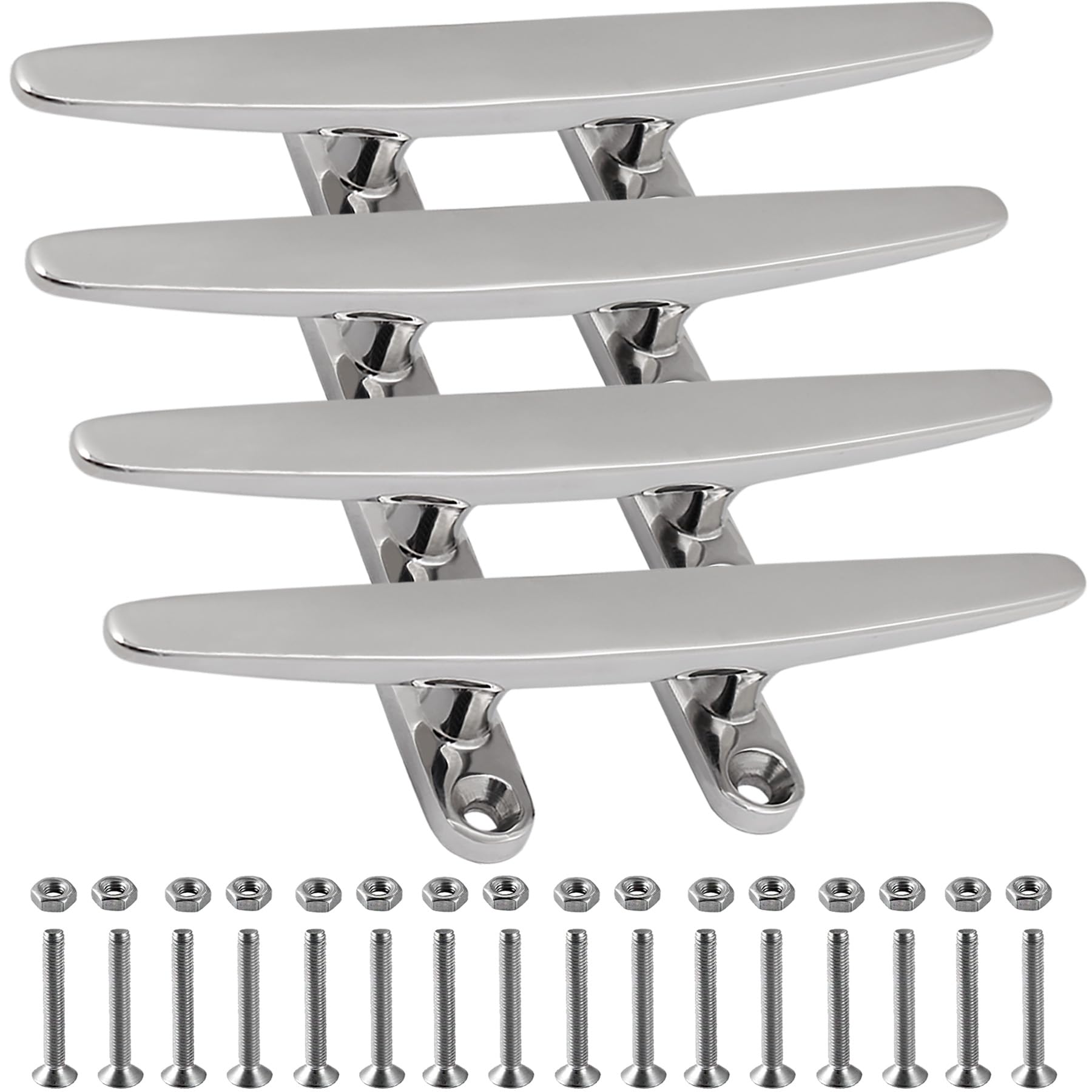 SHENGHUISS Boat Open Base Cleat All 316 Stainless Steel Mooring Dock Cleat for Boat,Deck,Hook (10 inch 4 Pack)