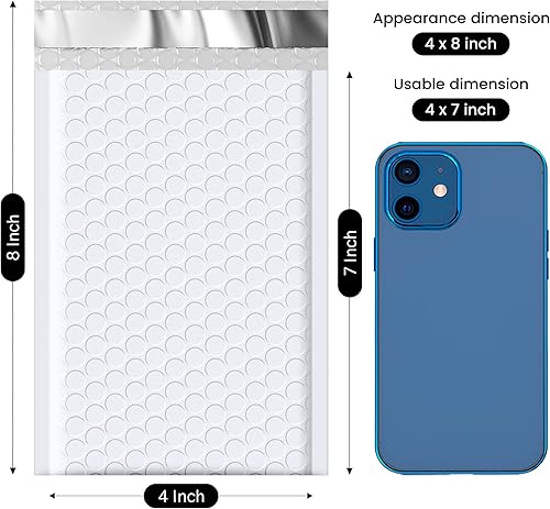 Miniatura 2 de Fuxury Paquete de 100 sobres de burbujas pequeños de 4 x 8 pulgadas, sobres de burbujas de color blanco, opacos, acolchados para regalos, sobres de
