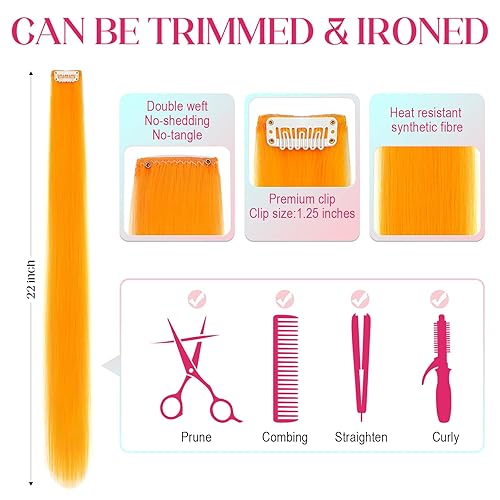 Miniatura 3 de Felendy Extensiones de cabello de colores, 12 piezas de extensiones de cabello rosa con clip, extensiones de cabello lacio coloridas, disfraces de