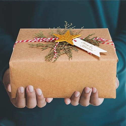 Miniatura 7 de Cholemy Papel de regalo de Navidad con ramas de pino de la naturaleza, papel kraft simple de Navidad, cuerda de algodón, calcomanías de estrella,