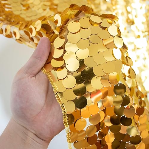 Miniatura 4 de JYFLZQ Cortinas de fondo de lentejuelas doradas de 4 x 8 pies, 2 paneles de fondo de pared brillante, fondo de lentejuelas grandes, telón de fondo