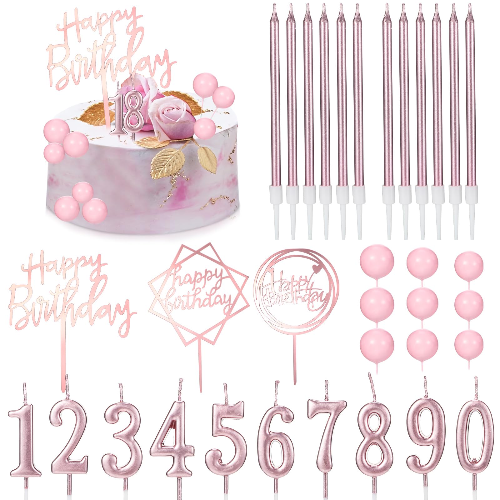 Happy Birthday Cake Toppers - 34 Pcs Candles & Picks -12 Happy Birthday Cake Toppers - 34 Pcs Candles & Picks -12