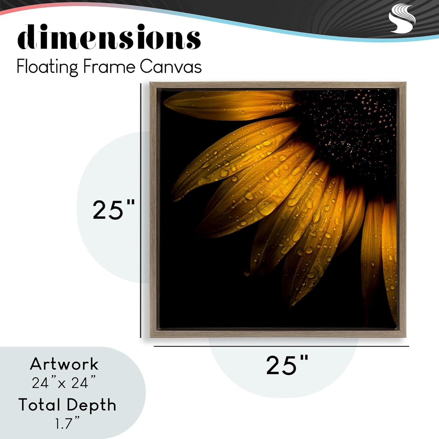Stupell Industries Sunflower Detail with Droplets Gold Framed Floater Canvas Wall Art, design by Brian Carson Photography, 25 x 25
