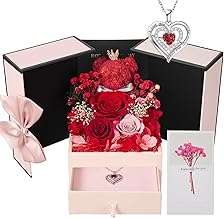 Eternal Rose Gift for Women - Unique Preserved Roses Flowers with Pink Bear and Necklace Gifts for Mom, Wife, Grandma | Birthday, Christmas, Valentine's Day, Mother's Day, Anniversary