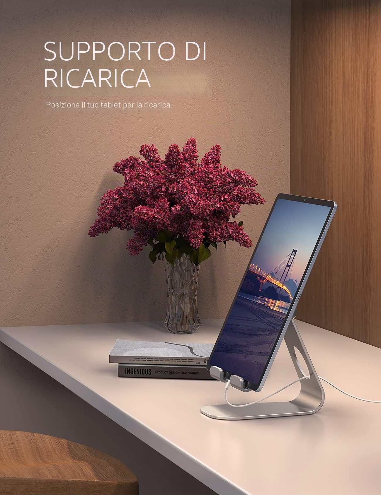 Lamicall Supporto per Tablet Regolabile da Tavolo Compatibile con iPad Pro 9.7 10.5 12.9 Air Mini 2 3 4 5 6 Switch Samsung Tab Argento
