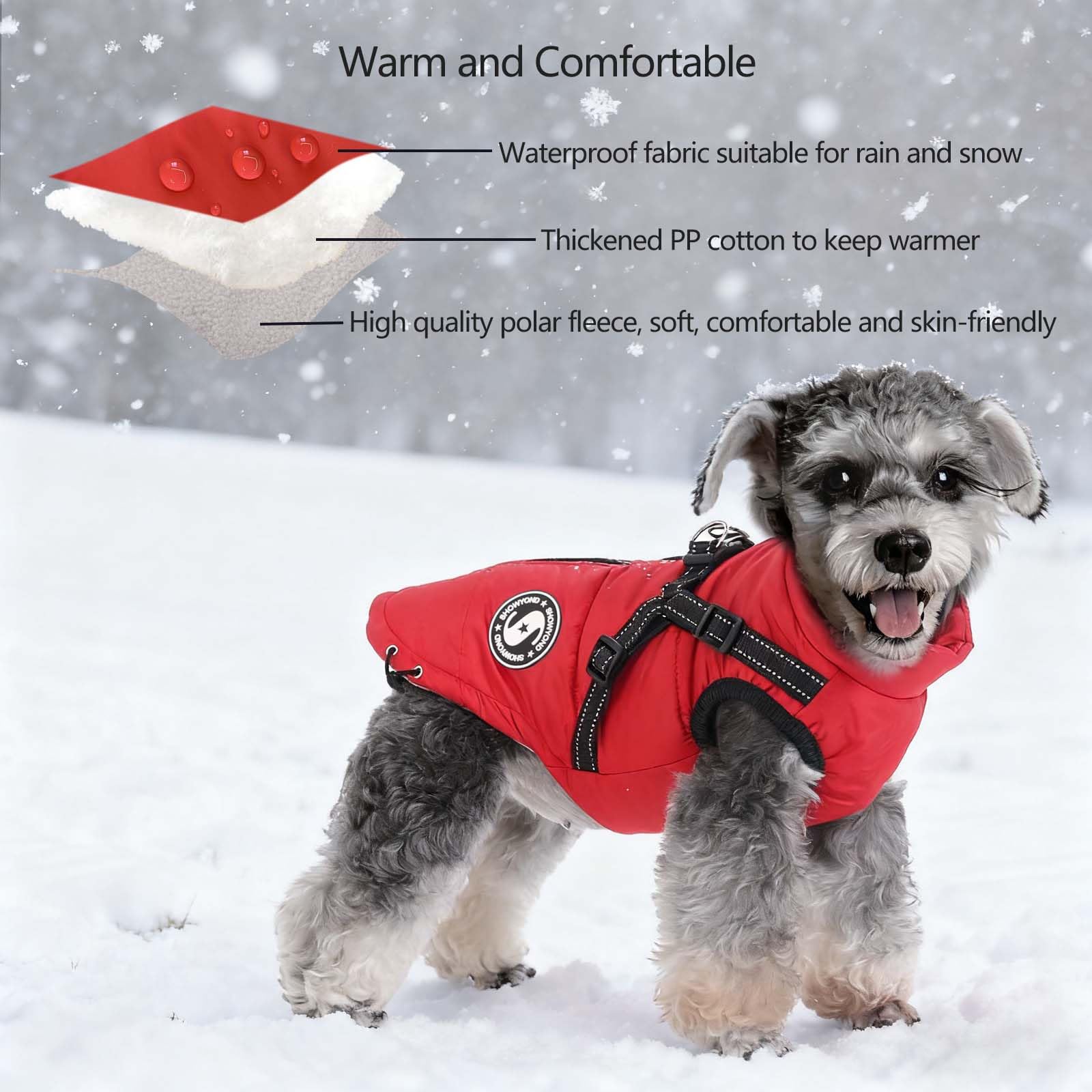 showyond Dog Coats Waterproof Winter Warm Zip Up Dog Coat with Harness Jacket for Puppy Small Medium Large Dogs - Image 4