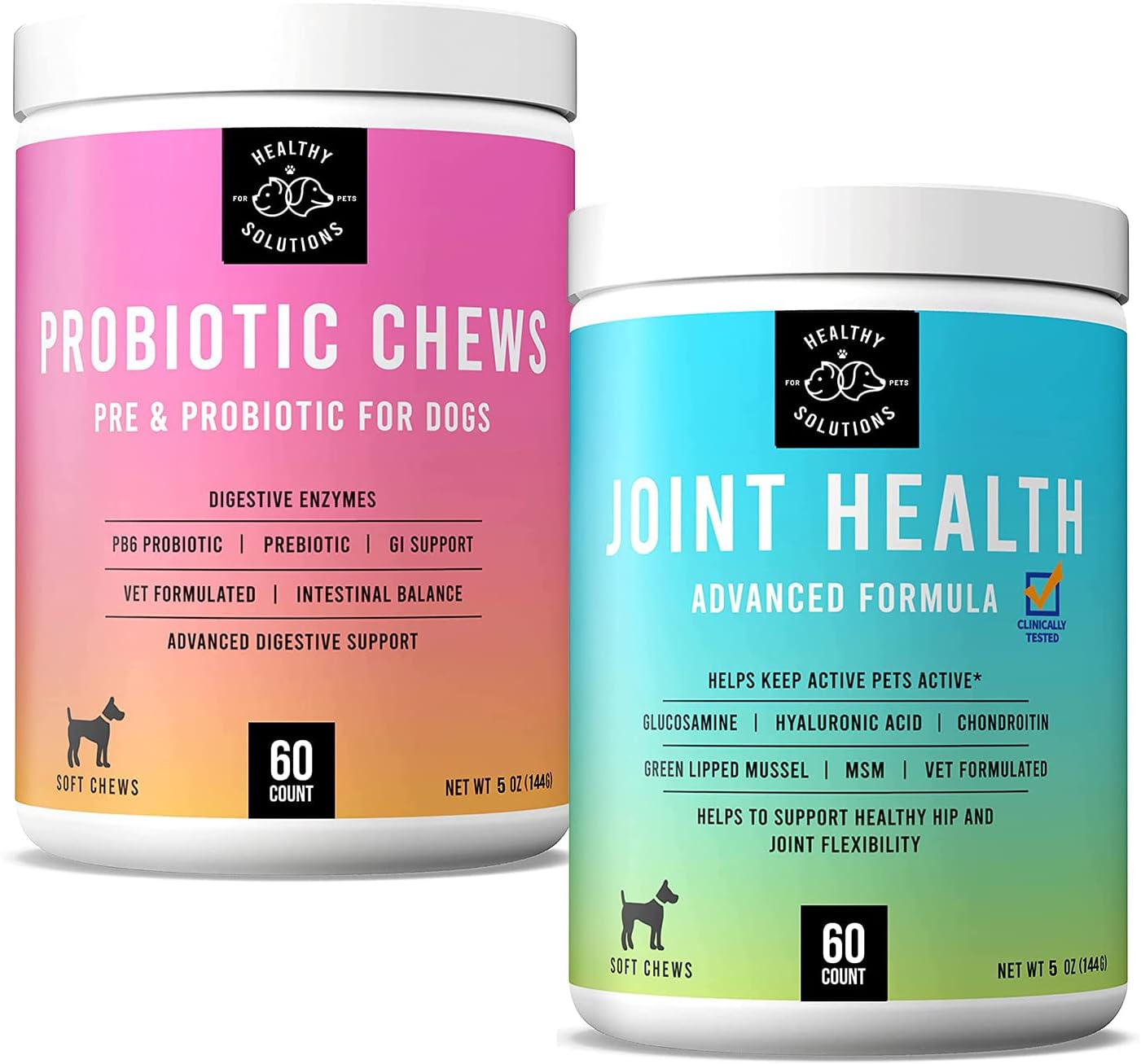 Probiotics for Dogs & Glucosamine Chondroitin Bundle 60 Soft Chews Each Dog