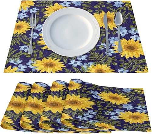 Miniatura 2 de Sunflower Art Placemats Set of 4 Table Mats Washable Placemat Waterproof Place Mats for Party Home Dining Table Decor 18x12 in