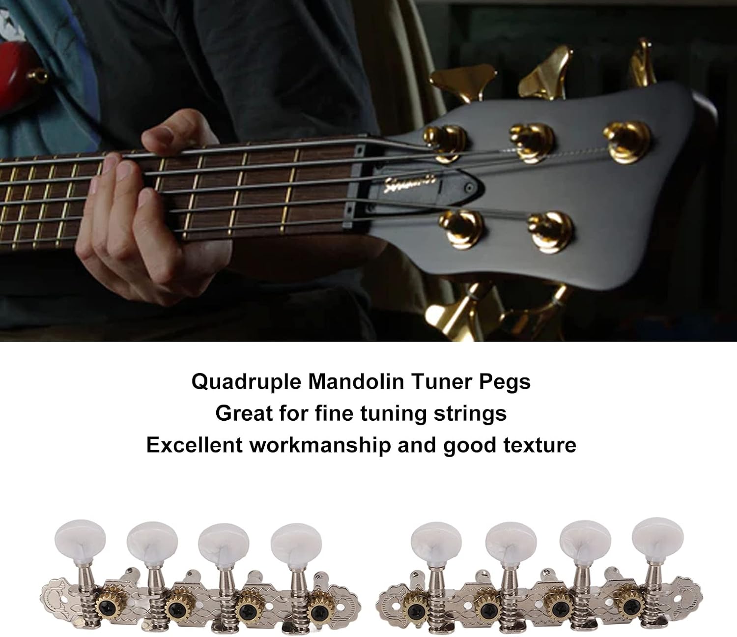 Alomejor Mandolin Tuning Pegs,Smooth Adjustment,Mandolin Machine Heads with 8 Metal Buttons for Musicians,Luthiers,DIY Repairs,Live Performances
