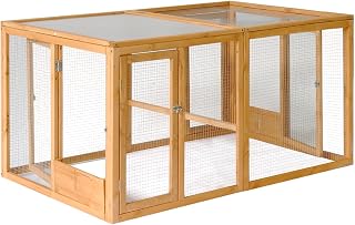 Large Chicken Run, Waterproof Outdoor Hen House with Acrylic Top for 4-6 Chickens(Can be Used as a Separate Chicken coop), Chicken House, Wooden Duck Coop Rabbit Hutch(50")