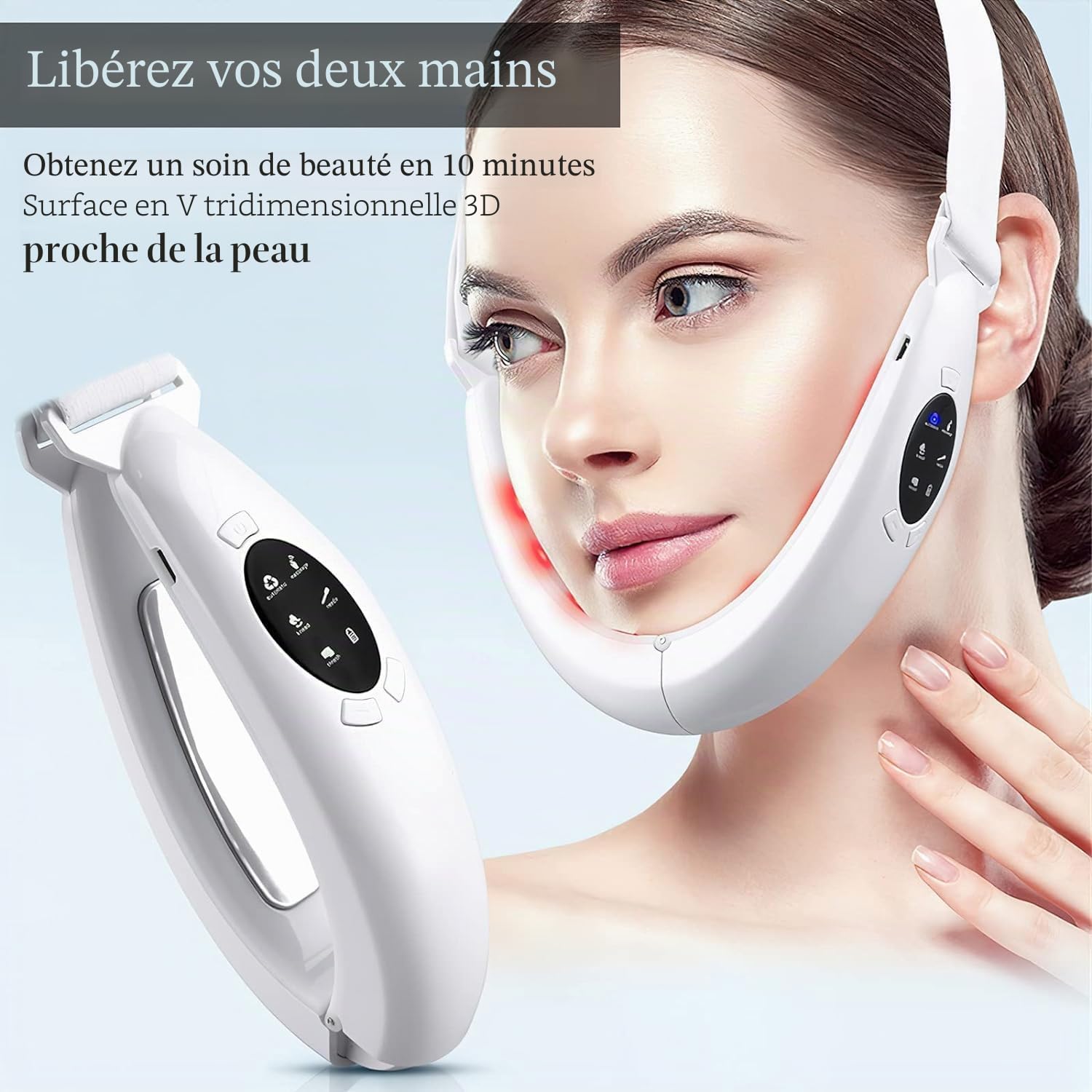 Éliminateur de Double Menton Appareil, Intelligent Lifting Visage Masseur Visage, EMS V Face Lifting Appareil Anti Rides Visage EMS Micro Courant Visage Double Menton Réducteur
