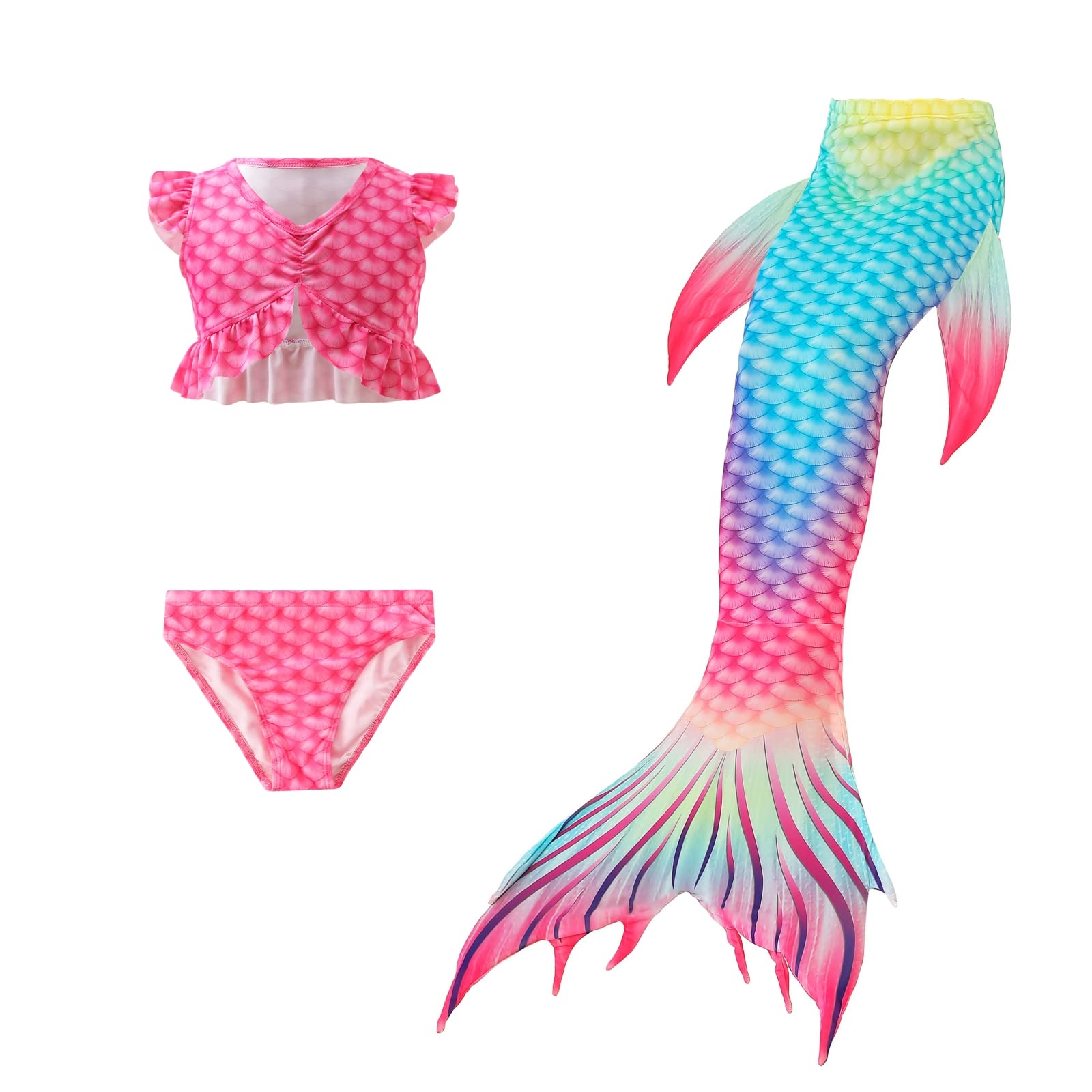 HONPOLOHPNPOLO Girls' One-Piece Swimwear 3 Piece Set Kids Mermaid Swimsuit Mermaid Tail Swim Suit Dress Up Swimsuit Bikini Bathing Suit Swimsuit Mermaid Swimming Costume Swimwear Height 100-150cm