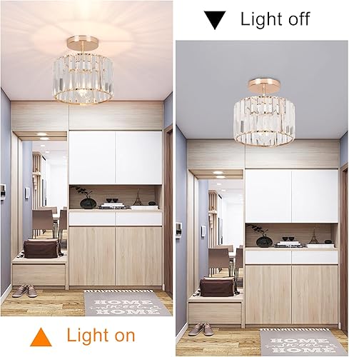 Miniatura 7 de Lámpara de techo de cristal semiempotrada, lámpara de techo de cristal para pasillo, lámpara de techo negra para entrada, dormitorio, baño, sala de