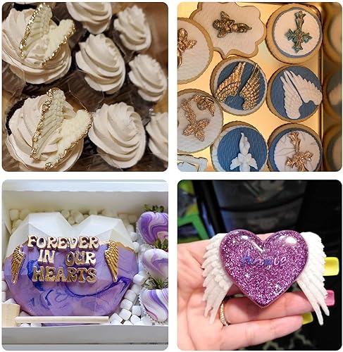 Miniatura 7 de Moldes de silicona con alas de ángel, 3 paquetes de alas para baby shower, decoración de pasteles, adornos de cupcakes, resina de arcilla con