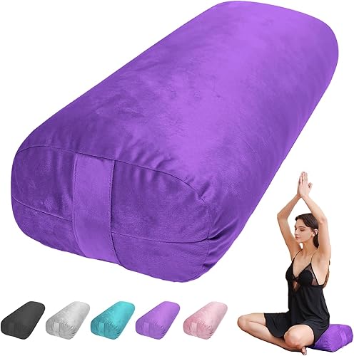 Vista 8 de Yoga Bolster Pillow for Restorative & Yin Yoga - Meditation Pillow with Velvet Cover - Rectangular Negro