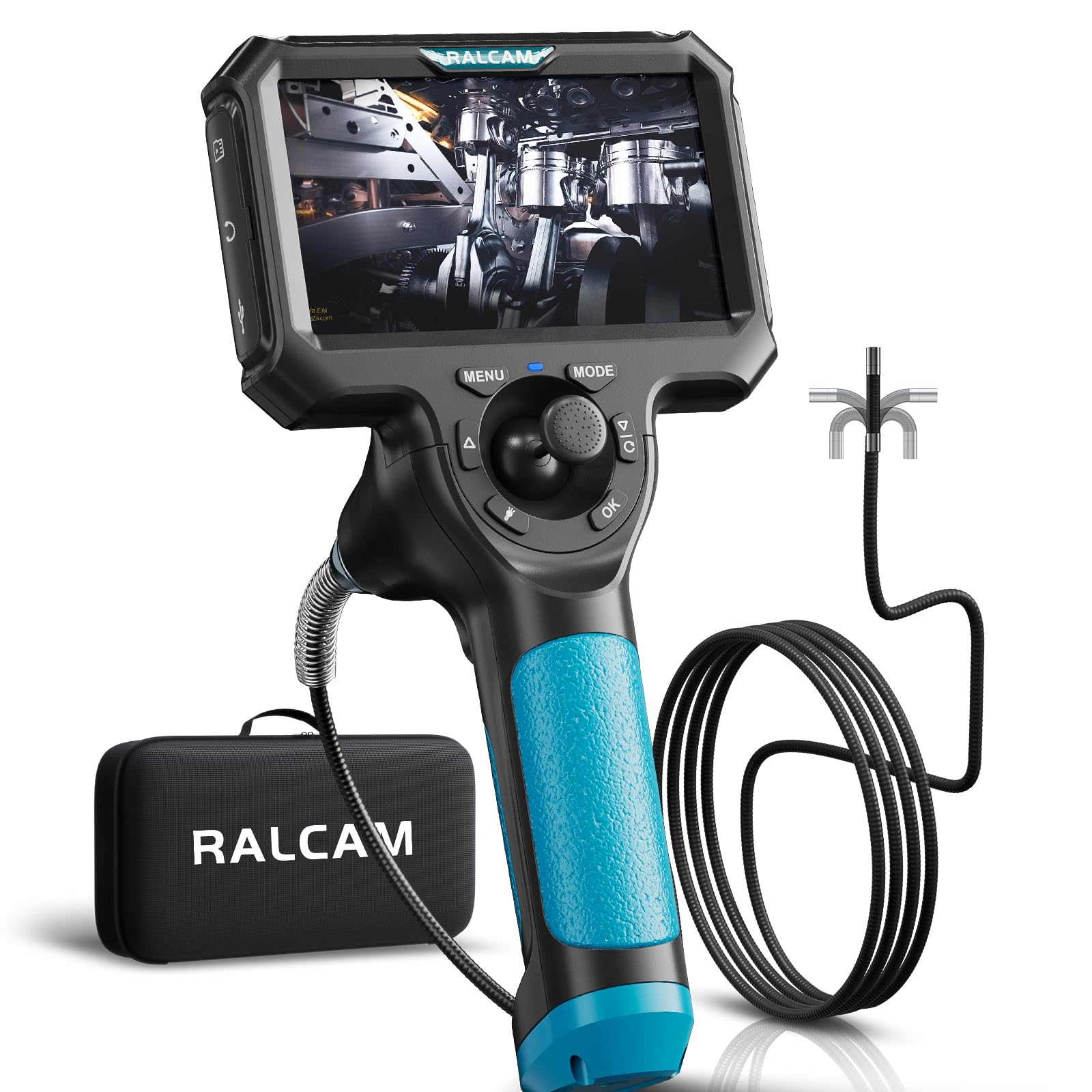 Ralcam Endoskopkamera mit Licht, 360° beweglichem Kopf, 5" HD Display | 6,2mm Inspektionskamera, 6 Einstellbaren LEDs, 32GB Speicherkarte, IP67 Wasserschutz, Für Rohr- und Motorinspektionen
