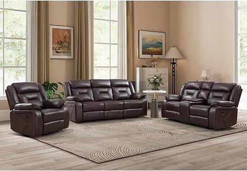 Miniatura 30 de EBELLO Juego de sofá reclinable manual, juego de muebles de sala reclinables de piel sintética, incluye silla reclinable individual y sofá