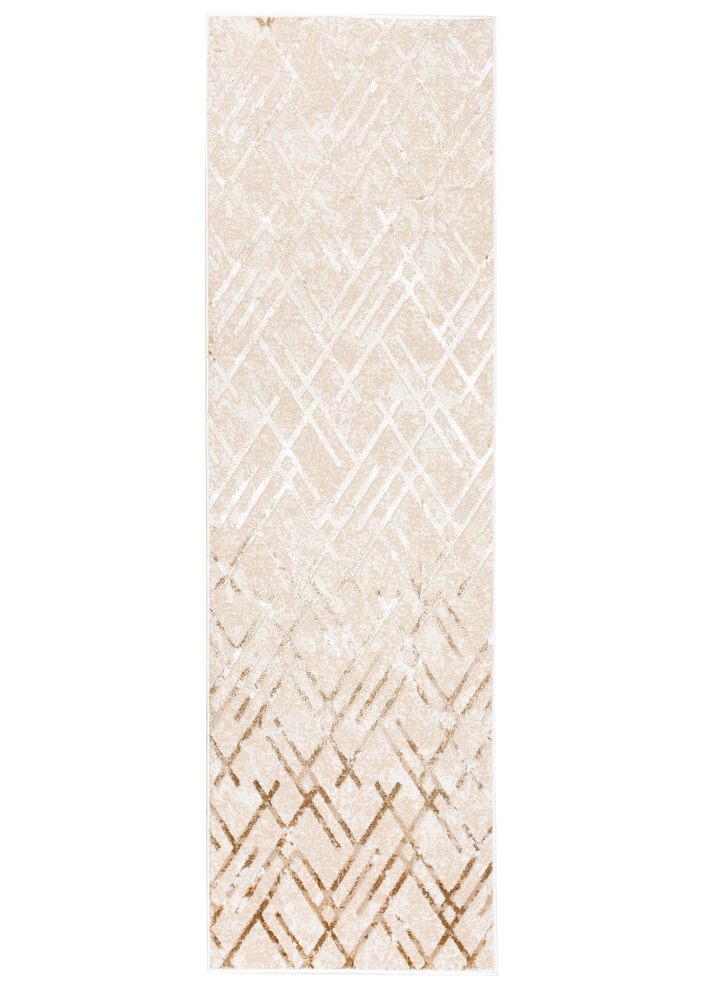 TAPISO Crystal Läufer Teppich Glänzend Gold Beige Creme Linien Figuren Zigzag Wohnzimmer Schlafzimmer Flur Korridor Modern Design ÖKO-TEX 80 x 400 cm