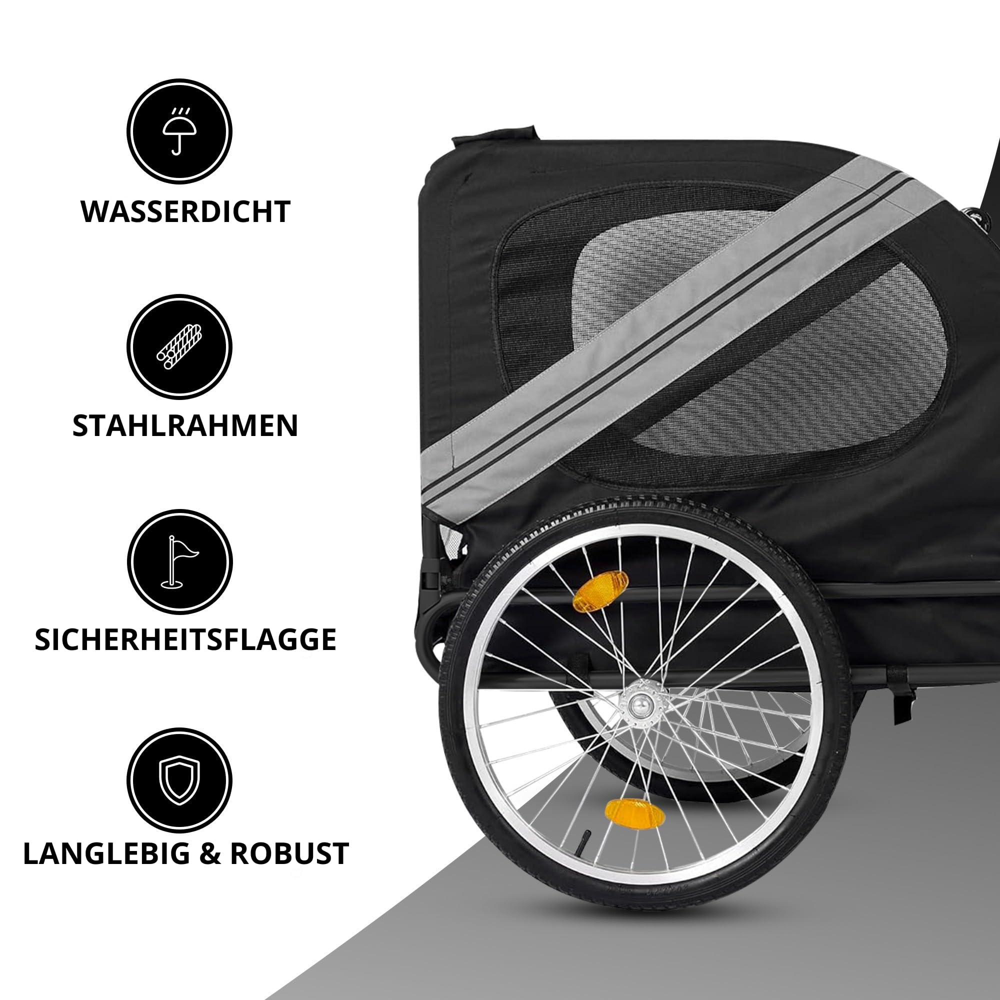 Hundeanhänger Boxer 2-in-1,Hundefahrradanhänger & Hundebuggy, groß & faltbar, federndes Fahrwer, bis 35 kg, inklusive Tasche & Sicherheitsfahne, SmartSpace Design