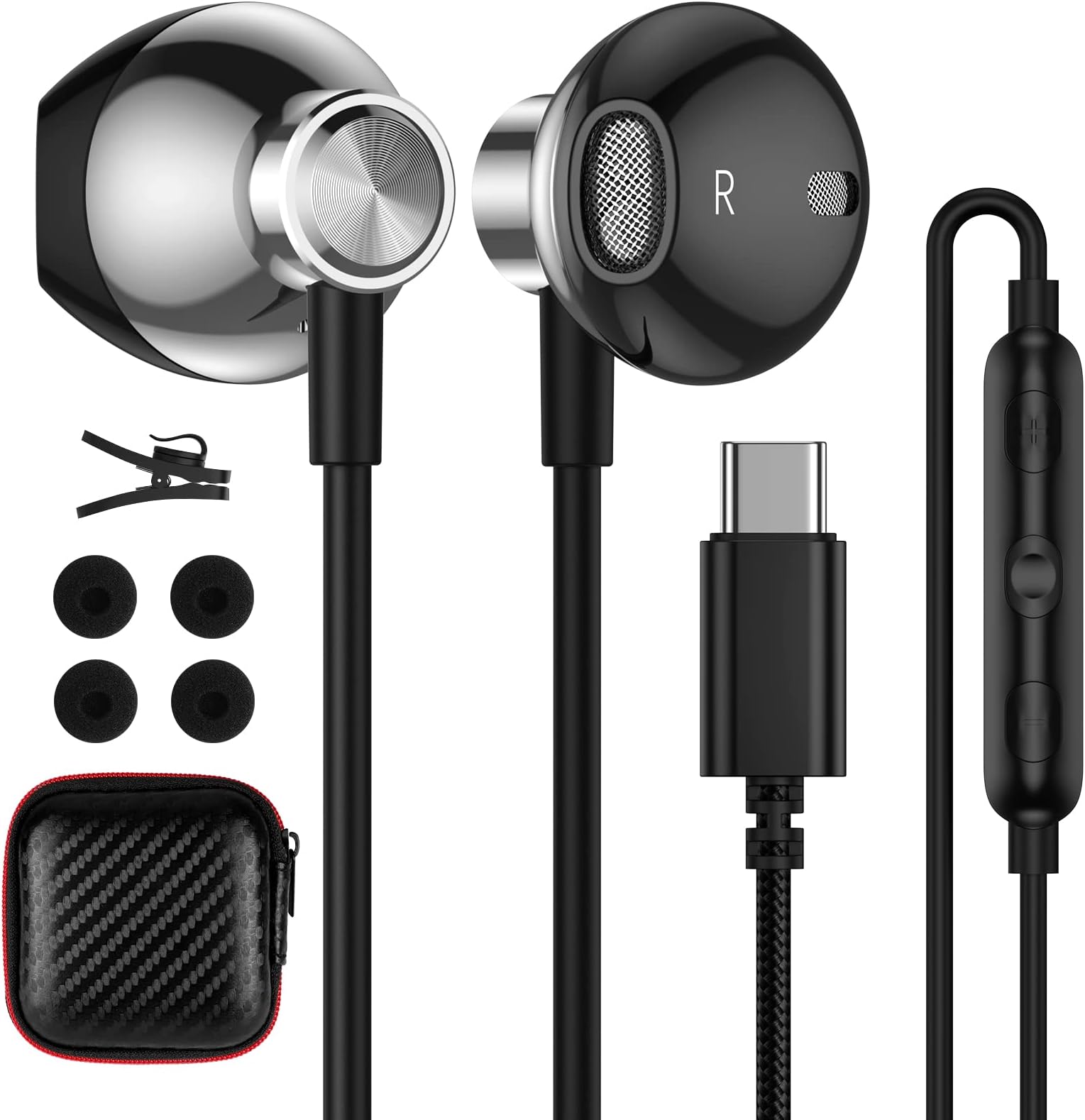 ACAGET USB C Headphones for iPhone 15 Pro Max Samsung S24 Ultra S23 FE S22 S21 Plus Earbuds Wired USB Type C Earphone HiFi Stereo Digital DAC Headset with Mic Headphone for Galaxy A54 A53 Tab S9 Grey