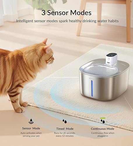Miniatura 3 de Fuente de agua inalámbrica para gatos de acero inoxidable, 135 floz4 L, fuente automática para mascotas, dispensador de agua inalámbrica para gatos,