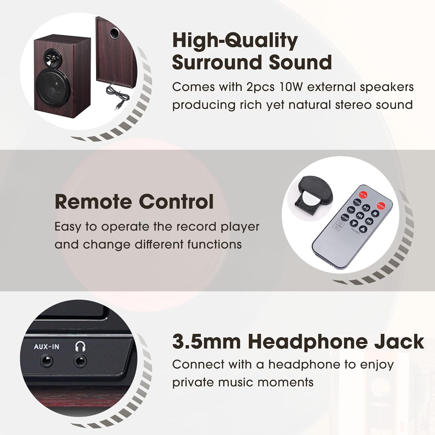 AW Vinyl Record Player with Speakers Turntable for Vinyl Records Stereo System for Home Bluetooth Tape Cassette CD Player Retro All in 1 AM/FM Radio