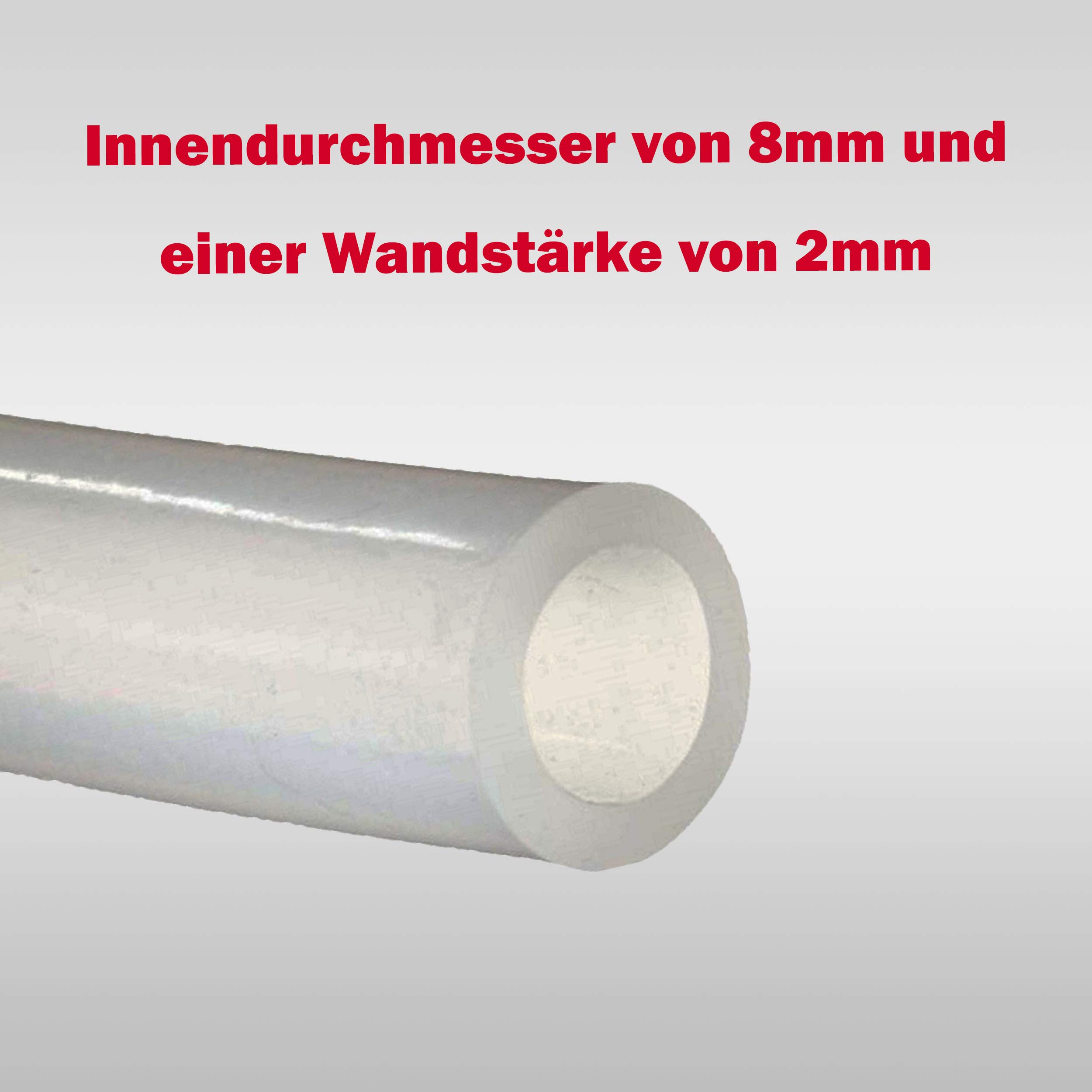 Vielzweckschlauch transparent FDA - 8x2mm | bis 0,35bar | Universalschlauch transparent | Lebensmittelqualität | hochtemperaturbeständig