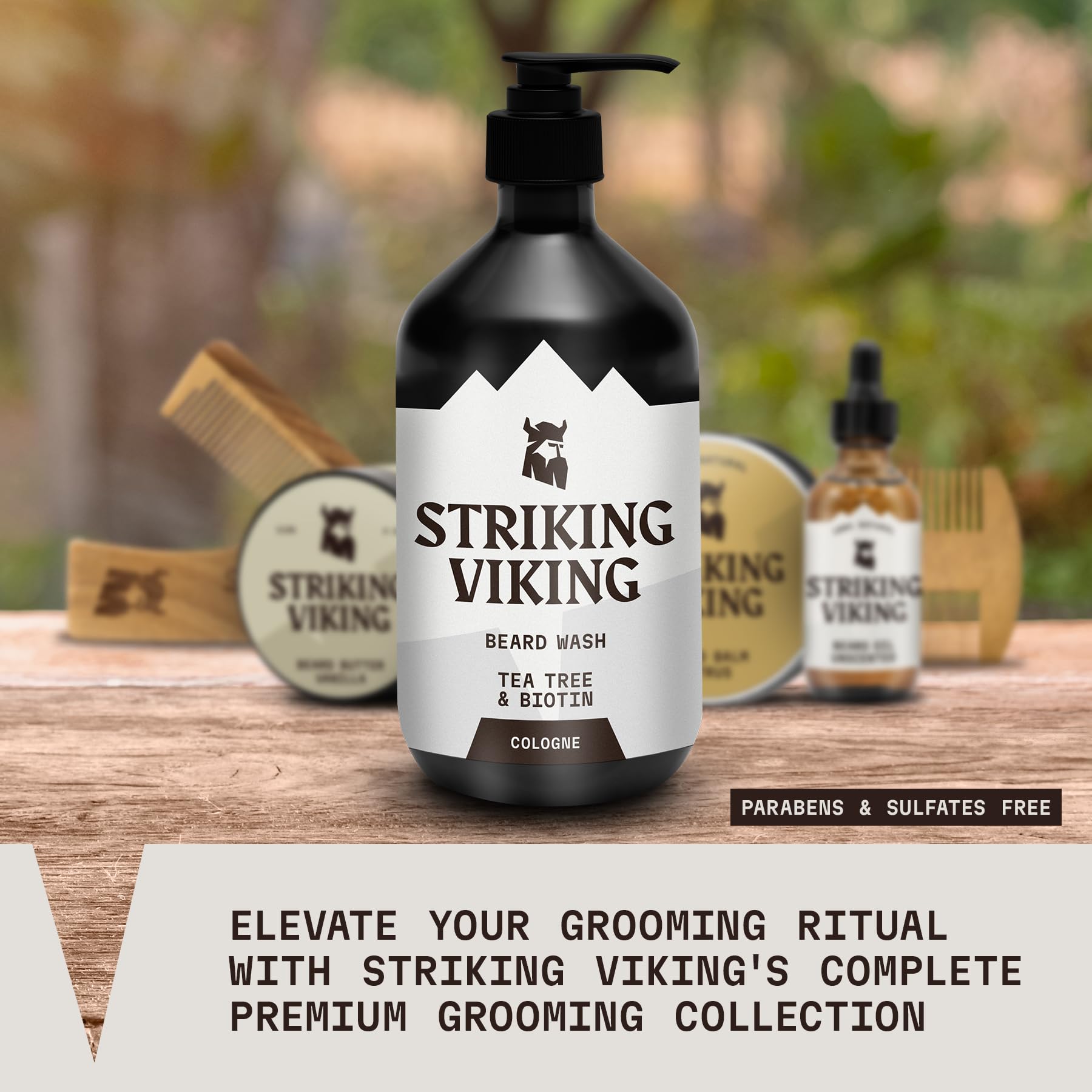 Striking Viking - Sapone da barba - 17 once, olio di tea tree naturale e biotina - Shampoo da barba al profumo di colonia senza parabeni e solfati per gli uomini - Pulizia e cura profondi