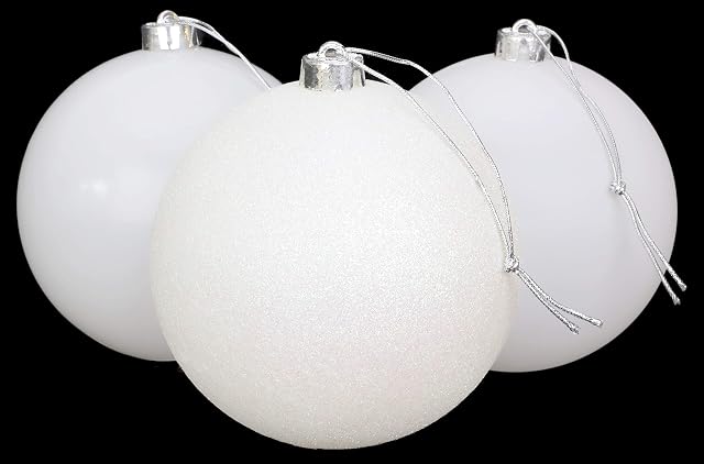 Christmas Concepts® 3-150mm Extra Large Baubles - Shiny, Matte & Glitter Design - Christmas Decorations (White)