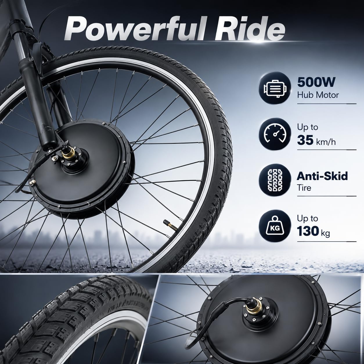 Kit Conversion Vélo Électrique 28 Pouces, Roue Avant 36V 500W avec LCD Pas | Assistance fluide à 5 niveaux, accélérateur et commandes au guidon