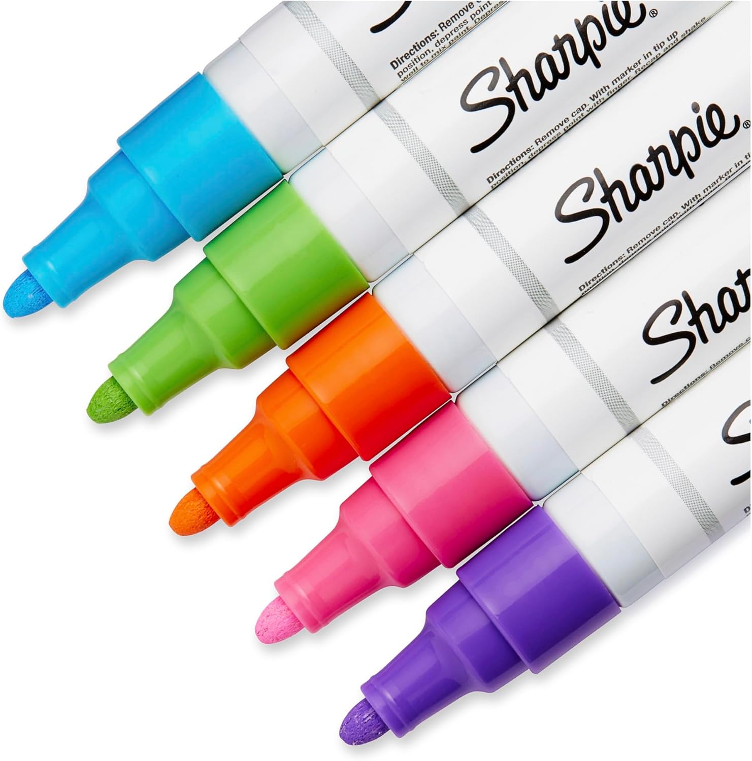 Sharpie Medium Point Oil-Based Opaque Paint Markers 5/Pkg-Aqua, Orange, Lime, Green, Pink & Purple