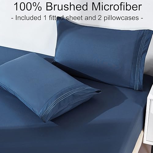 Miniatura 2 de YIYEA Sábana bajera ajustable con fundas de almohada, sábana bajera de microfibra doble cepillado de alta calidad, bolsillo profundo de 16 pulgadas,