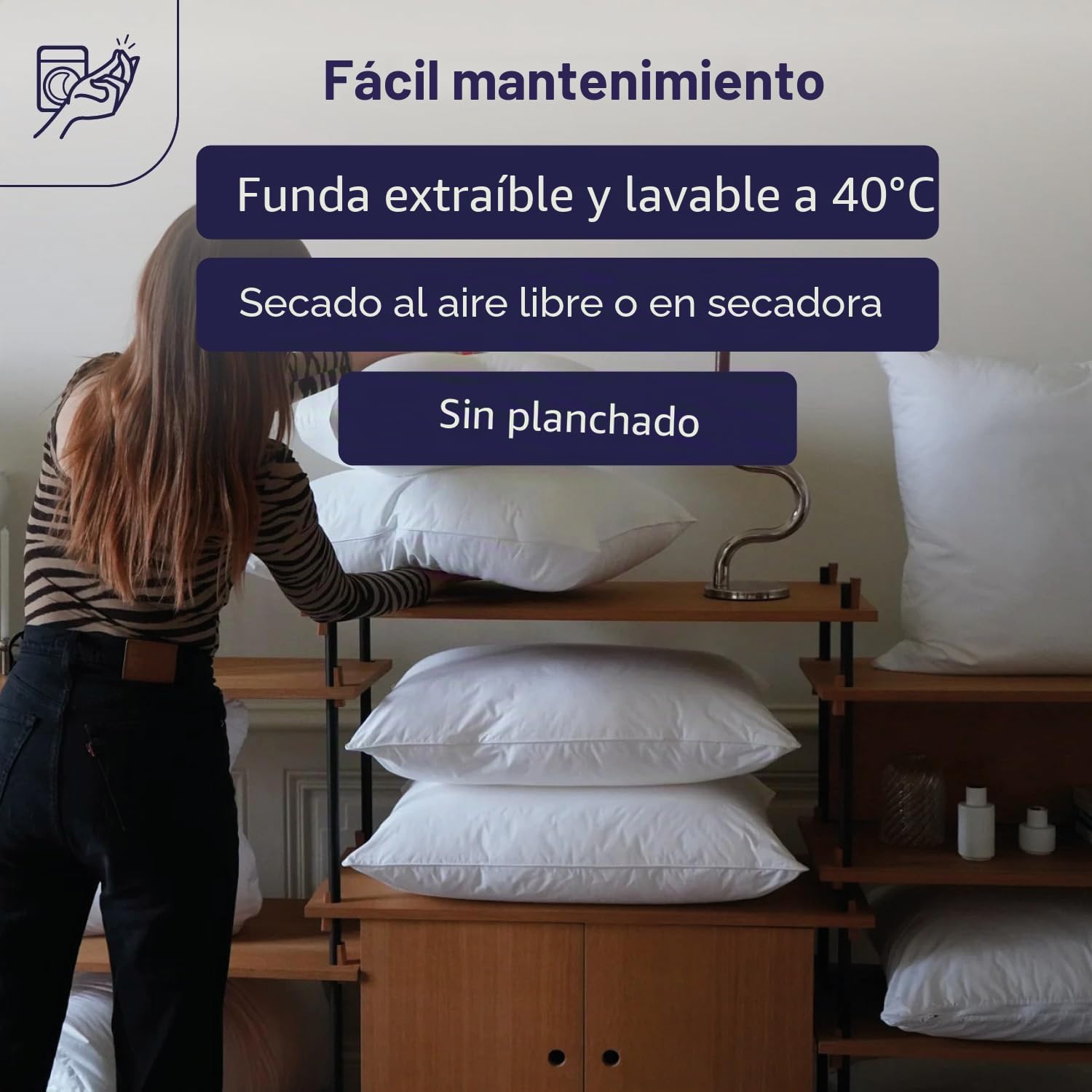 Dodo | Juego de 2 Almohadas Naturales de 60 x 60 cm | Comodidad Firme | 2 Almohadas Meribel 100% Plumas, Suave y termorregulante, Fabricado en Francia, Lavable a máquina a 40 °C