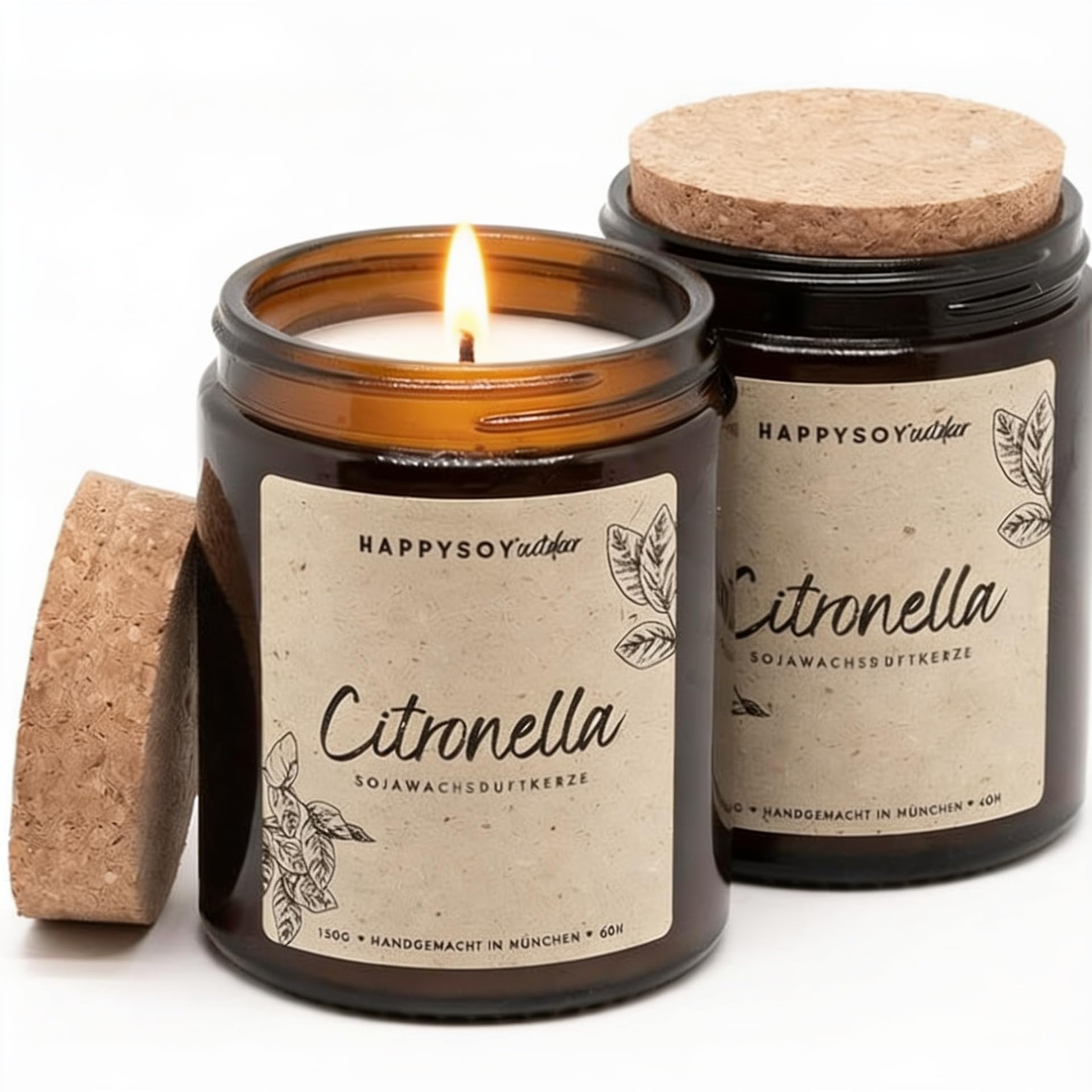 Citronella Kerze aus Sojawachs - 200 Std. Brenndauer, 2 Stk Duftkerzen-Set für Camping, Garten-Kerze, Outdoor/Indoor, im Freien - natürliches Citronellaöl, Zitronella, Lemongrass