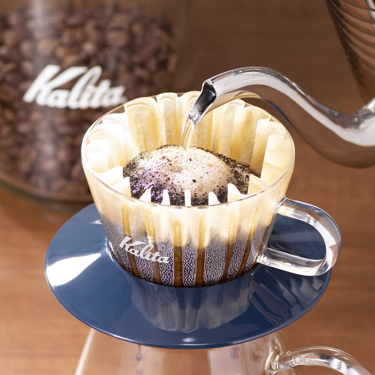 Carita WDG-155#05065 Wave Series Glass Coffee Dripper for 1-2 People, Smoky Blue