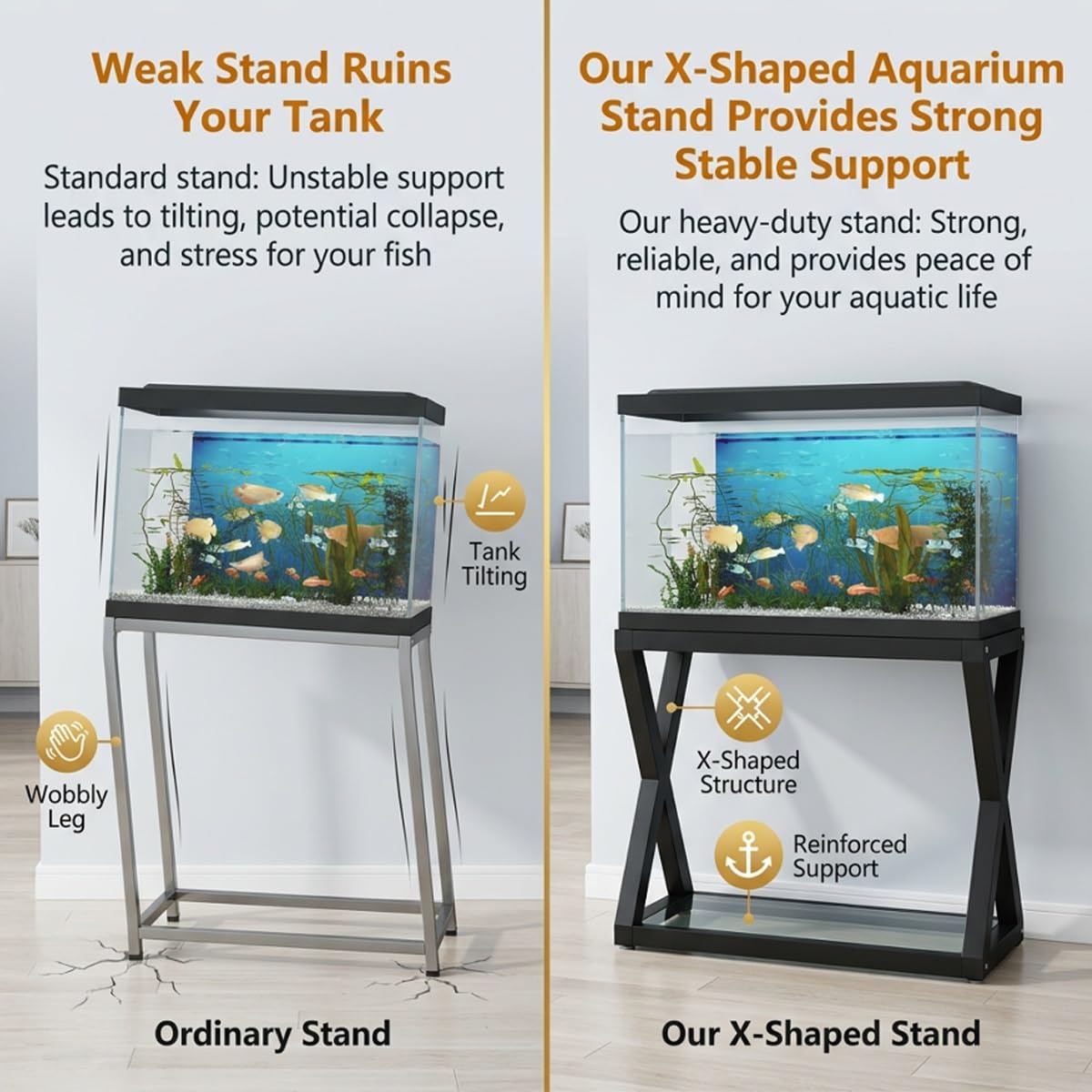 Supporto Acquario Metallo Con Ripiani Aperti, Mobile Storage Casa Ufficio | Supporto Per Acquario In Metallo Con Ripiani Aperti E Spazio Contenitore Casa Ufficio(B,100*40cm/39.4*15.7in)
