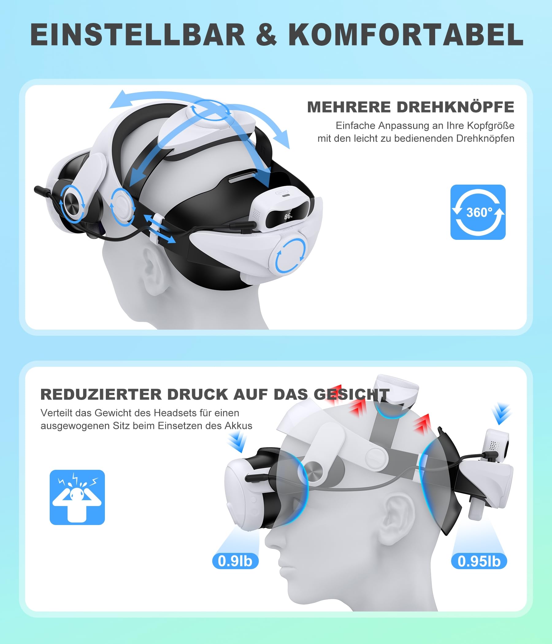 Elegamefy Head Strap mit Akku und Ladestation für Meta Quest 3/3S/2 mit Doppelten Einstellrädern, Verlängerte Zeit 3-4 Stunden, Komfort, Ausbalanciert VR Headstrap