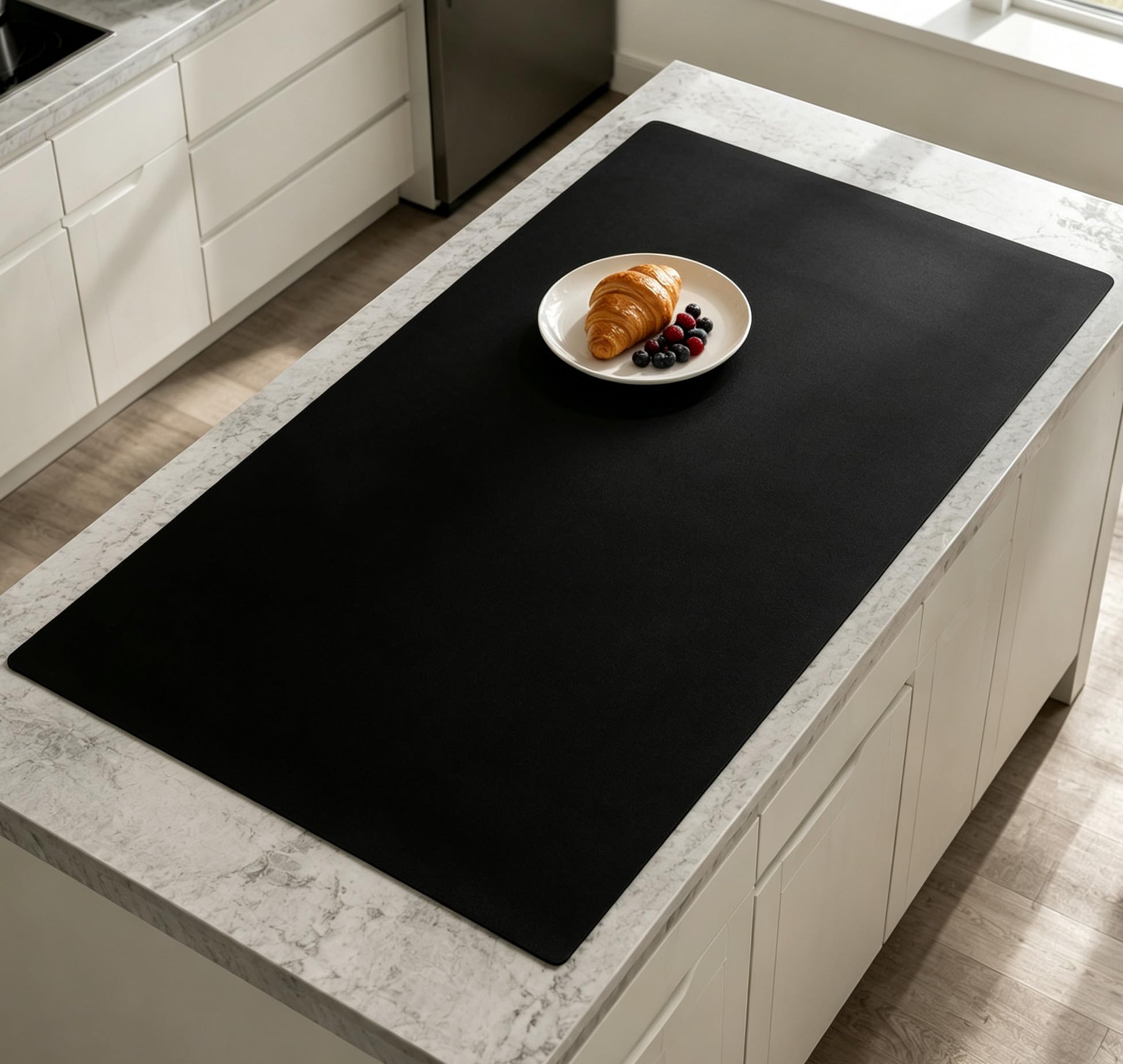 Extra Large Silicone Mat for Kitchen Counter, 40''x32''(100cmx80cm) Non-Slip Heat Resistant Countertop Protector, Waterproof Durable Kitchen Mat for Countertops, Black