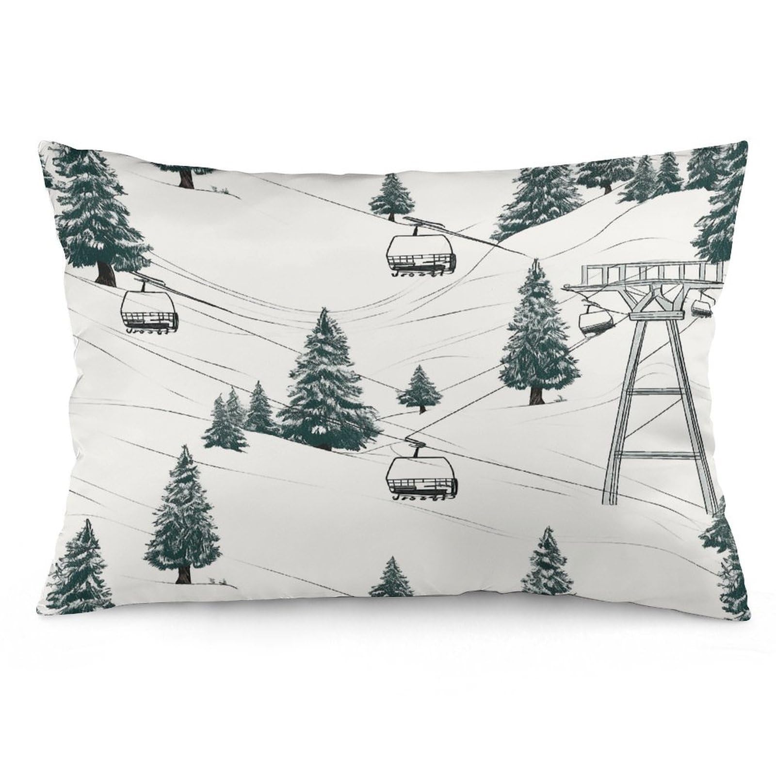 Ski Lift with Fir Tree Throw Pillow Covers with Silent Zipper Polyester Pillow Protectors Removable Pillow Cases Soft Pillowcase Cozy Pillow Sham Cushion Cover for Sofa Car Bed 12 "x20