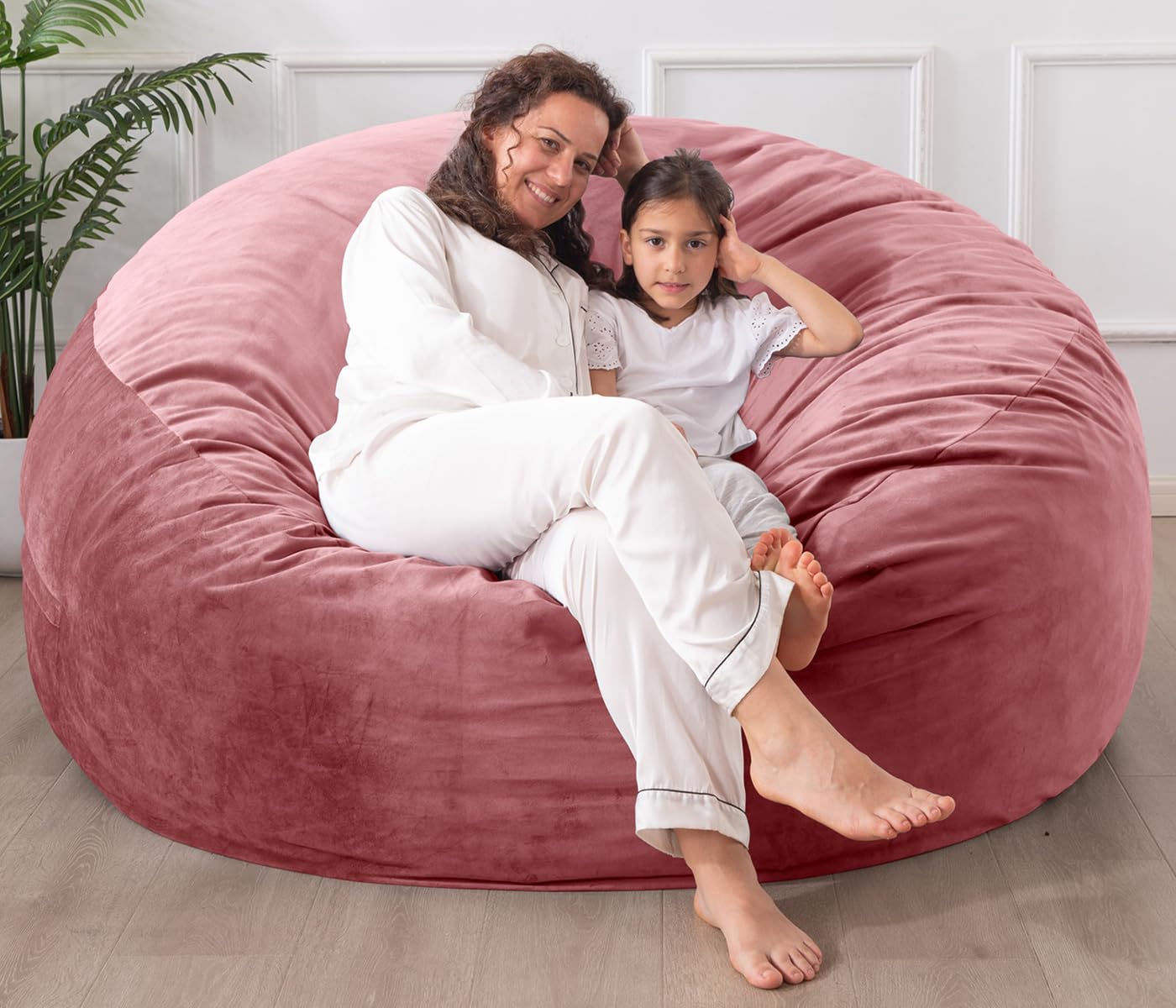 Large Bean Bag Chair: ft Memory Foam Bean Bag Chairs for Adults/Kids,Bean  Bag Chair with Fillings,Soft Faux Fur Fabric Dutch Velvet, Pink, Foot