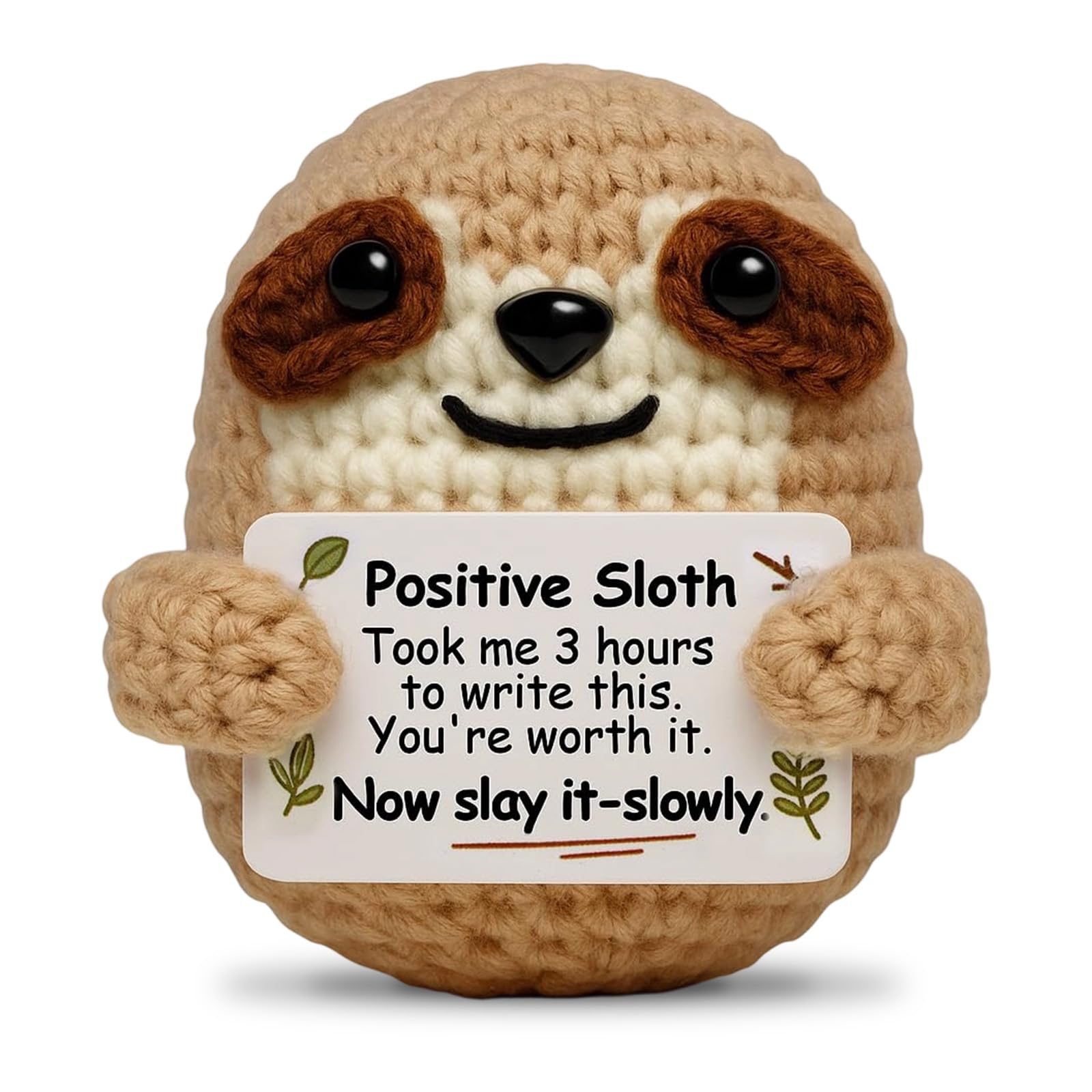 Nodrex Positive Crochet Sloth, Handmade Crochet Animal with Yarn and Cotton, Cute Emotional Support Gift
