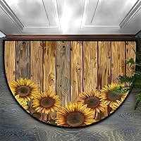 Vista 8 de Tapete semicircular de flores de girasol otoñal para entrada interior, tablero de madera retro, antideslizante, absorbente, 24 x 36 pulgadas