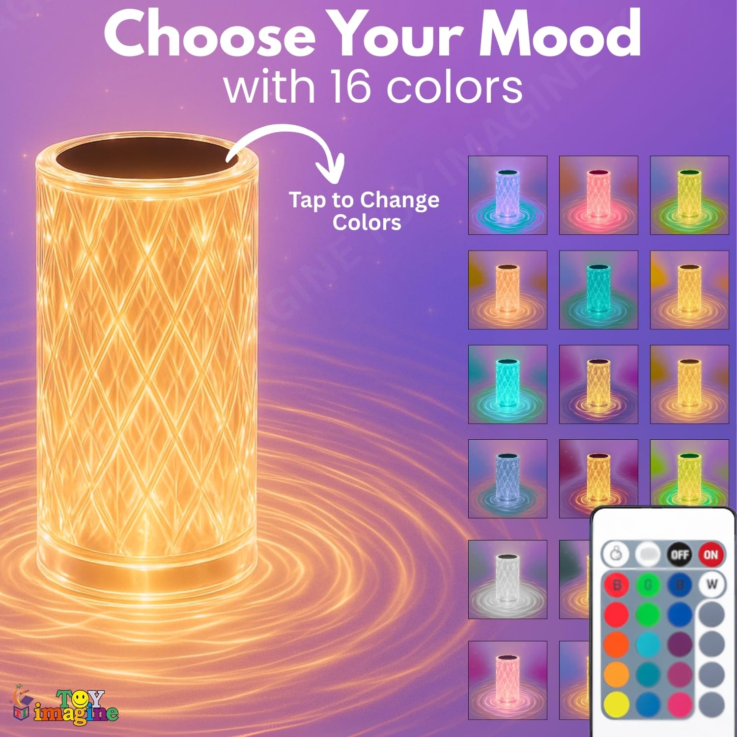 Toy Imagine Crystal Diamond LED Table Lamp - 16 Color Changing Touch Night Light with Remote, USB Rechargeable Lamp for Bedroom, Living Room, Party & Dinner Décor | Ideal for Diwali, Birthdays & Gifts 3