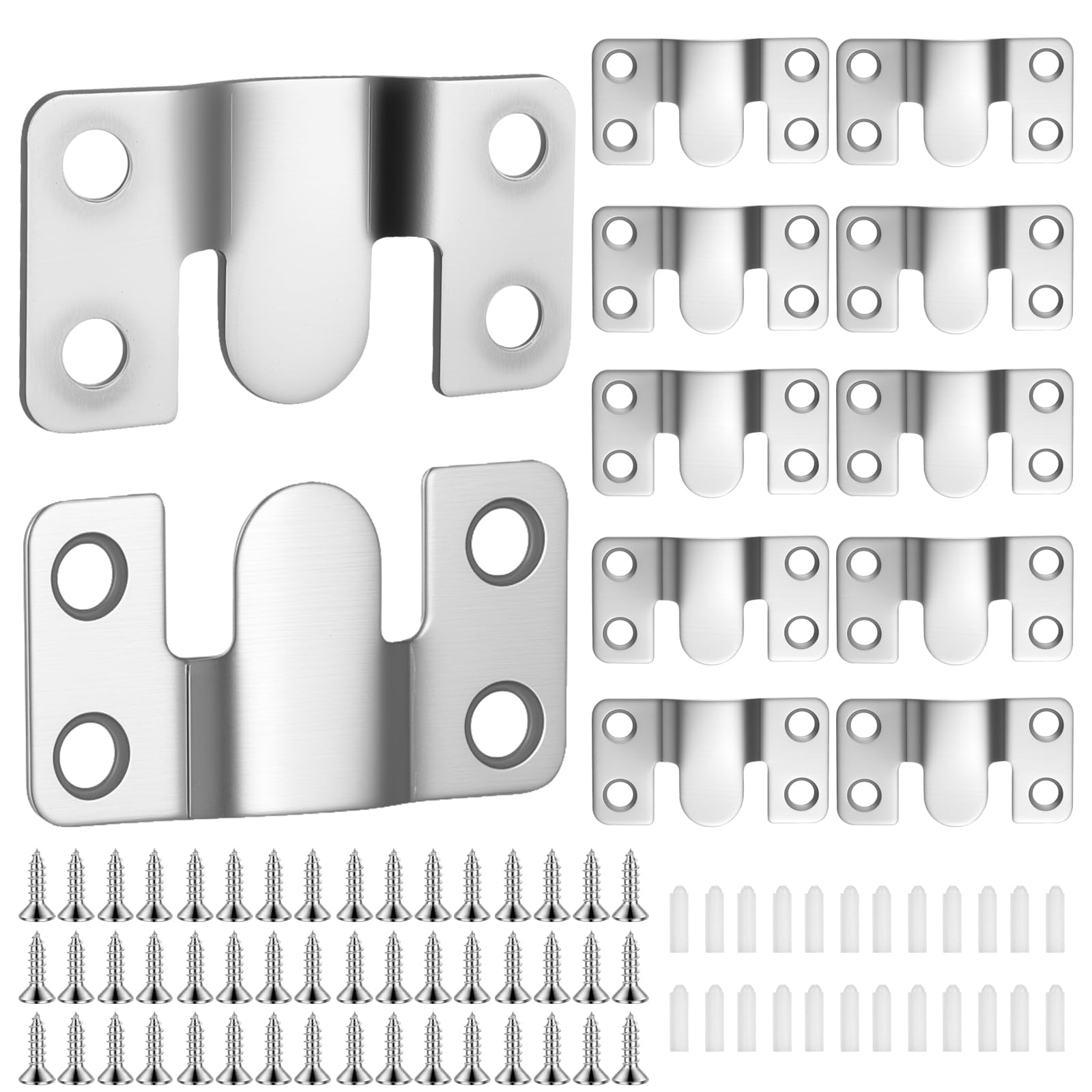 12 Pack Heavy Duty Picture Frame Hanging Brackets(54 × 30 mm), Stainless Steel Flush Mount Mirror Wall Hangers, Interlocking Metal Furniture Connectors for Frames, Mirrors, Artwork