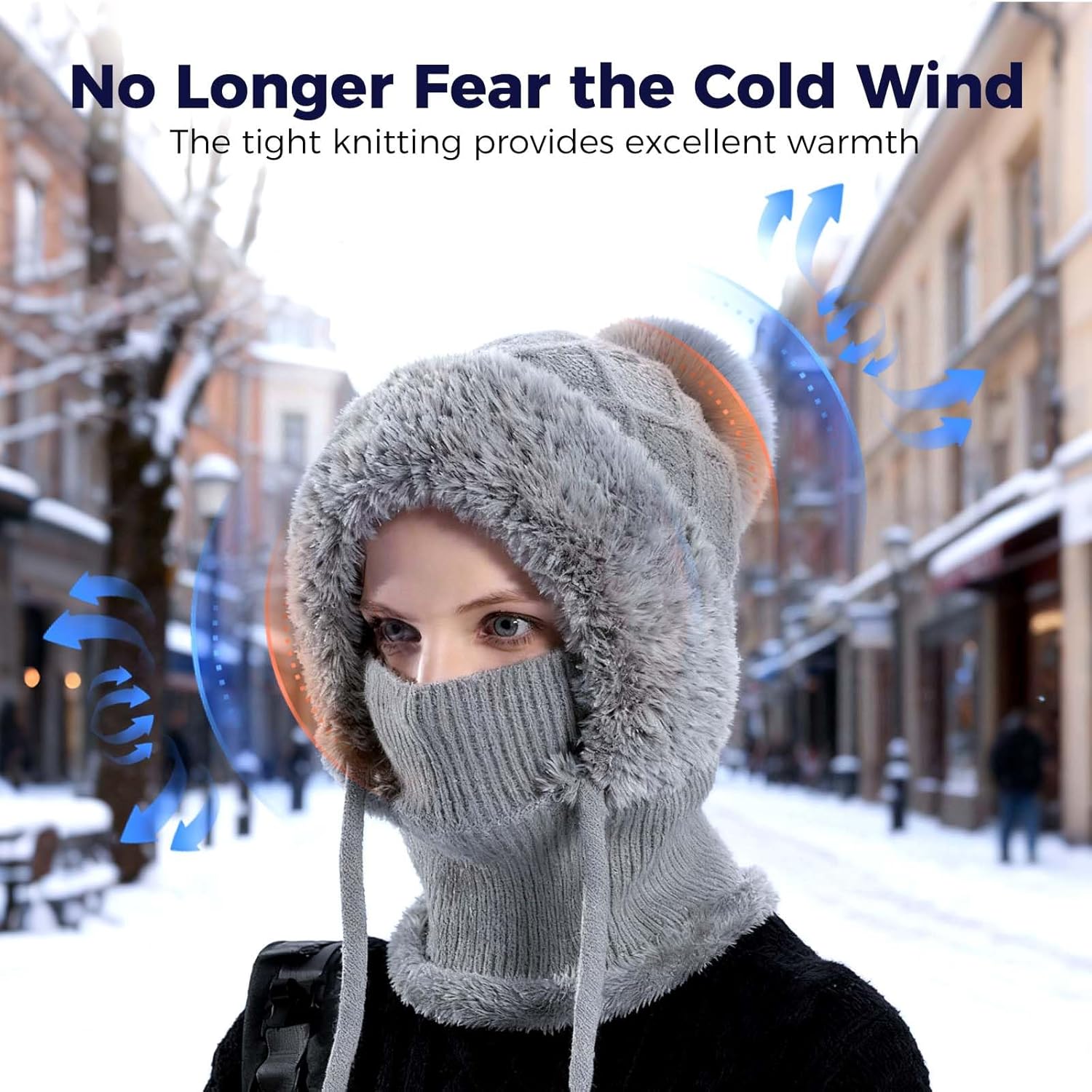 3 in 1 Beanie Hat for Women, 2026 New Winter Balaclava Fall Winter Warm Knitted Hat Knitted Ski Scarf Mask