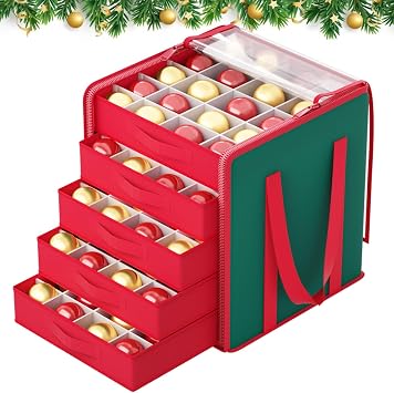 Ornament Storage Box with Trays Christmas Ornament Organizer Storage Bins Hold Up to 100-3" Ornaments Stackable Holiday Ornament Boxes Christmas Storage Containers with Adjustable Dividers