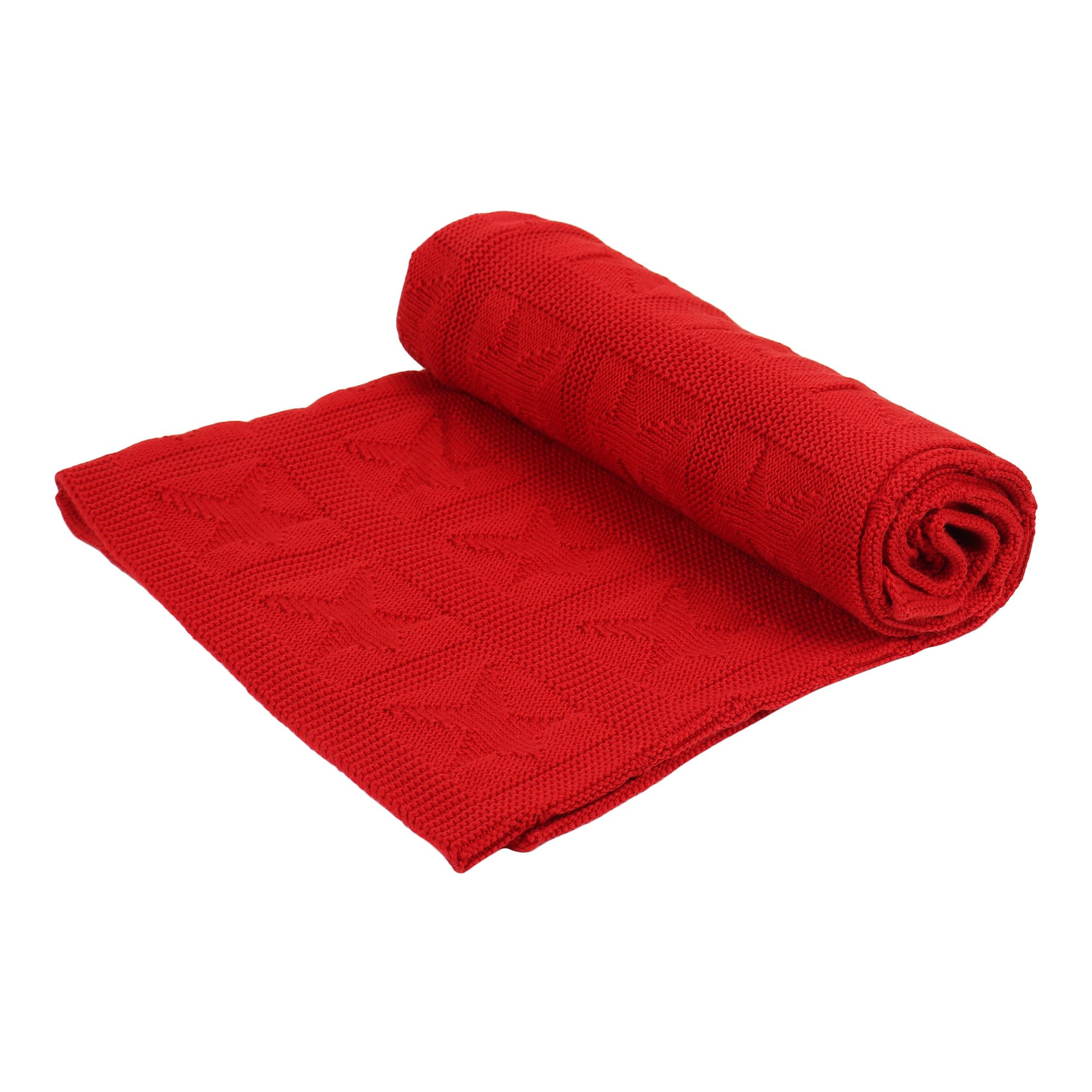 Itsyboo by Waterlemons Knit Blanket for Baby | Soft Cotton Baby Blanket for Crib | Nap & Travel | & Cozy Wrap for Newborns Infants|Color - Red Stat, Navy Frill |Pack of 2