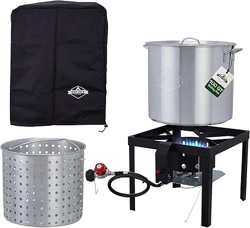 Hike Crew Kit de ebullición al aire libre de 100 cuartos con encendedor, juego de caldera de mariscos de 110,000 BTU para cocinar al vapor o cocinar